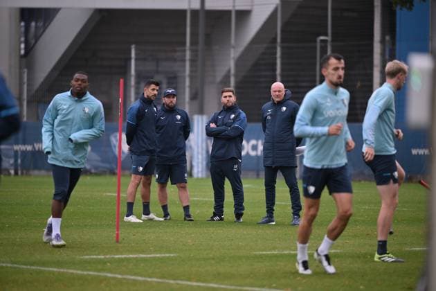 Coach Uwe Rösler VfL Bochum , Co Coach Alessandro Riedle VfL Bochum , Co Coach Marc Andre Kruska VfL Bochum , Co Coach Anthony Losilla VfL Bochum , v re 06 10 2025, Football 2 Bundesliga, Season 2025 2026, Training VfL Bochum Bochum North Rhine-Westphalia Germany Team2
