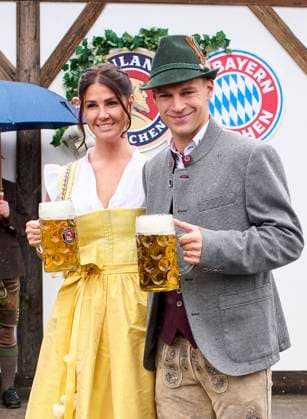 Joshua Kimmich of Bayern München with wife Lina Meyer at the visit the Käfer Zelt on the beer festival Oktoberfest of the football team FC BAYERN MÜNCHEN 1.German Football League on October 5, 2025 in Munich, Germany. Season 2025 2026, 1.Bundesliga PUBLICATION ONLY IN GERMANY