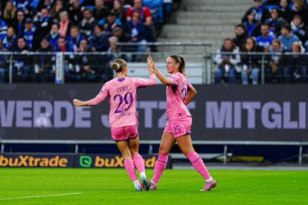 Goal celebration Selina Cerci TSG 1899 Hoffenheim, 29 and Melissa Koessler TSG 1899 Hoffenheim, 25 after scoring 0 1 Melissa Koessler TSG 1899 Hoffenheim, 25 GER, Hamburger SV vs TSG 1899 Hoffenheim, Women, Football, 1 Bundesliga, Matchday 5, 2025 2026 season, 06 10 2025 GER, Hamburger SV vs TSG 1899 Hoffenheim, Women, Football, 1 Bundesliga, Matchday 5, 2025 2026 season, 06 10 2025 Hamburg Copyright: xEibner-Pressefoto MarcelxvonxFehrnx EP_MFN