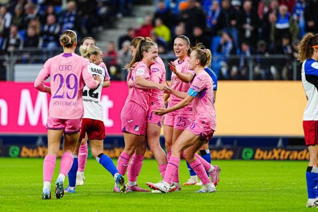 Goal celebration TSG 1899 Hoffenheim after scoring 0 2 Valesca Ampoorter TSG 1899 Hoffenheim, 18 GER, Hamburger SV vs TSG 1899 Hoffenheim, Women, Football, 1 Bundesliga, Matchday 5, Season 2025 2026, 06 10 2025 GER, Hamburger SV vs TSG 1899 Hoffenheim, Women, Football, 1 Bundesliga, Matchday 5, Season 2025 2026, 06 10 2025 Hamburg Copyright: xEibner-Pressefoto MarcelxvonxFehrnx EP_MFN