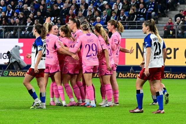 Soccer I Women I 1 Bundesliga l Hamburger SV Women TSG Hoffenheim Women I 05 Matchday I Season 2025 2026 I 06 10 2025 I Hoffenheim Women Goal celebration to 2 0 Goalscorer is Ampoorter Valesca TSG Hoffenheim Women , Sportplatz Volksparkstadion, Stellingen Hamburg Germany