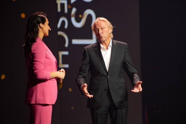 Dortmund on October 6, 2025 HALL OF FAME Award Ceremony 2025 at the German Football Museum f ,l , presenter Esther Sedlaczek, Horst Hrubesch Copyright: JoaquimxFerreira