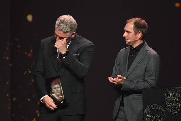 Award winner Bastian SCHWEINSTEIGER and laudator Philipp LAHM, HALL OF FAME Award Ceremony 2025 on 06 10 2025 at the German Football Museum in Dortmund Germany Â