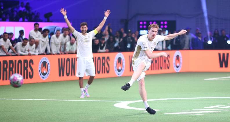 Indoor soccer, The Icon League, season three, match day two at Sporthalle Hamburg in Alsterdorf match four Wontorriors FC B28 United Marcel Halstenberg B28 United at Schuss Winterhude Hamburg