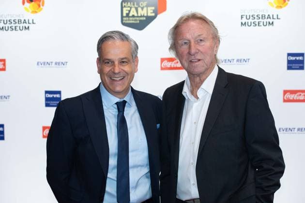 from left Manuel NEUKIRCHNER, Director of the German Football Museum, Horst HRUBESCH, former football player, Red Carpet, Red Carpet Show, Arrival, HALL OF FAME Award Ceremony 2025 on 06 10 2025 at the German Football Museum in Dortmund Germany Â