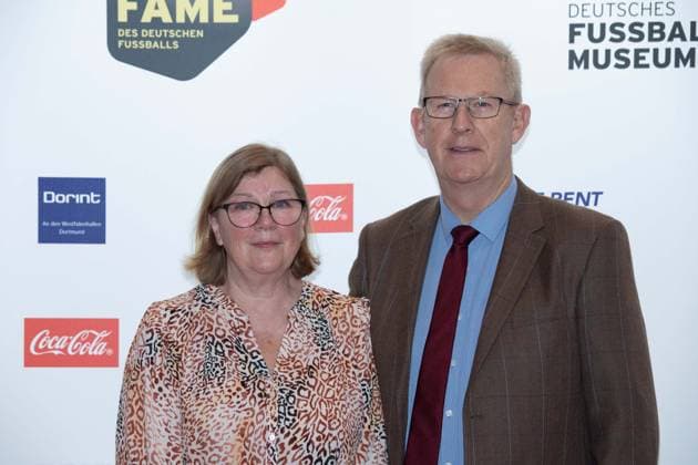 Mark TRAUTMANN, son of Bert Trautmann, with wife Red Carpet, Red Carpet Show, Arrival, arrival, HALL OF FAME Award Ceremony 2025 on 06 10 2025 at the German Football Museum in Dortmund Germany Â