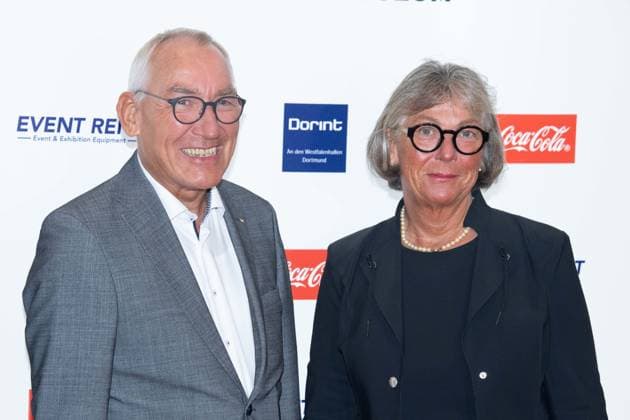 Heinrich BOECKELUEHR, Böckelühr, Regierungspraesident Arnsberg, with wife Christiane, Red Carpet, Red Carpet Show, Arrival, HALL OF FAME Award Ceremony 2025 on 06 10 2025 at the German Football Museum in Dortmund Germany Â