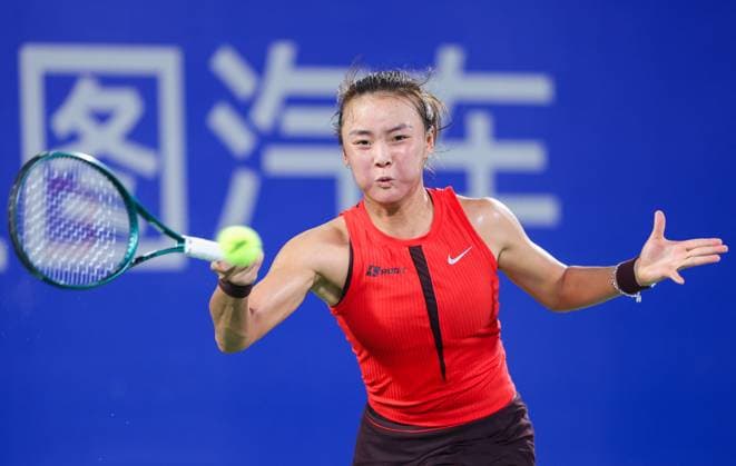 WUHAN, CHINA - OCTOBER 06: Yuan Yue of China competes in the Women s Singles Round of 64 match against Lucia Bronzetti of Italy on day 3 of 2025 Wuhan Open at Optics Valley International Tennis Center on October 6, 2025 in Wuhan, Hubei Province of China.  Copyright: xVCGx 111595462219