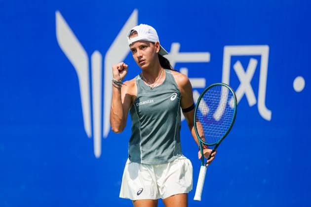 WUHAN, CHINA - OCTOBER 07: Emiliana Arango of Colombia reacts in the Women s Singles Round of 64 match against Liudmila Samsonova on day 4 of 2025 Wuhan Open at Optics Valley International Tennis Center on October 7, 2025 in Wuhan, Hubei Province of China.  Copyright: xVCGx 111595613612
