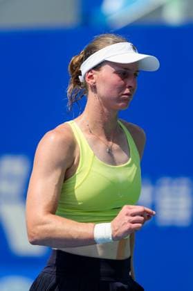 WUHAN, CHINA - OCTOBER 07: Liudmila Samsonova reacts in the Women s Singles Round of 64 match against Emiliana Arango of Colombia on day 4 of 2025 Wuhan Open at Optics Valley International Tennis Center on October 7, 2025 in Wuhan, Hubei Province of China.  Copyright: xVCGx 111595613590