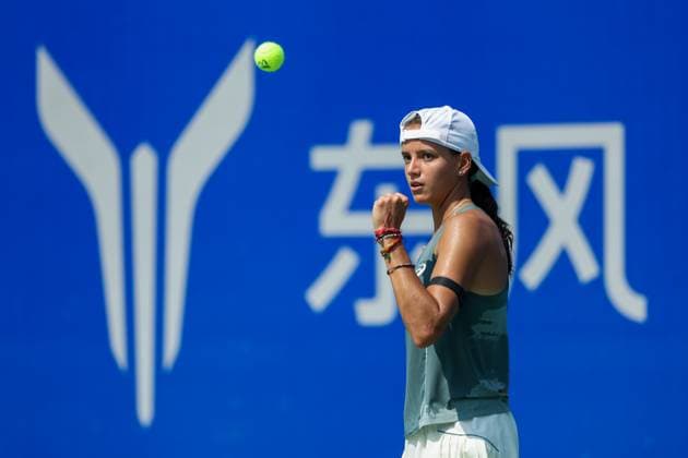 WUHAN, CHINA - OCTOBER 07: Emiliana Arango of Colombia reacts in the Women s Singles Round of 64 match against Liudmila Samsonova on day 4 of 2025 Wuhan Open at Optics Valley International Tennis Center on October 7, 2025 in Wuhan, Hubei Province of China.  Copyright: xVCGx 111595613597
