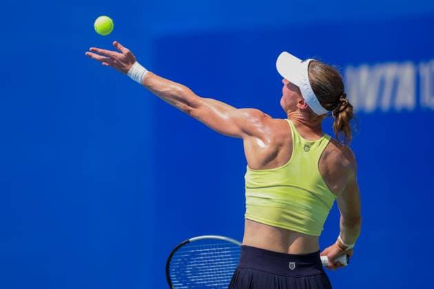 WUHAN, CHINA - OCTOBER 07: Liudmila Samsonova returns a shot in the Women s Singles Round of 64 match against Emiliana Arango of Colombia on day 4 of 2025 Wuhan Open at Optics Valley International Tennis Center on October 7, 2025 in Wuhan, Hubei Province of China.  Copyright: xVCGx 111595613580