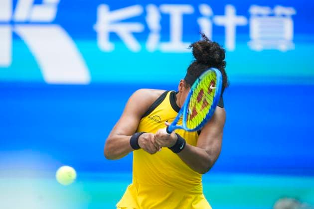 WUHAN, CHINA - OCTOBER 07: Naomi Osaka of Japan returns a shot in the Women s Singles Round of 64 match against Leylah Fernandez of Canada on day 4 of 2025 Wuhan Open at Optics Valley International Tennis Center on October 7, 2025 in Wuhan, Hubei Province of China.  Copyright: xVCGx 111595619538