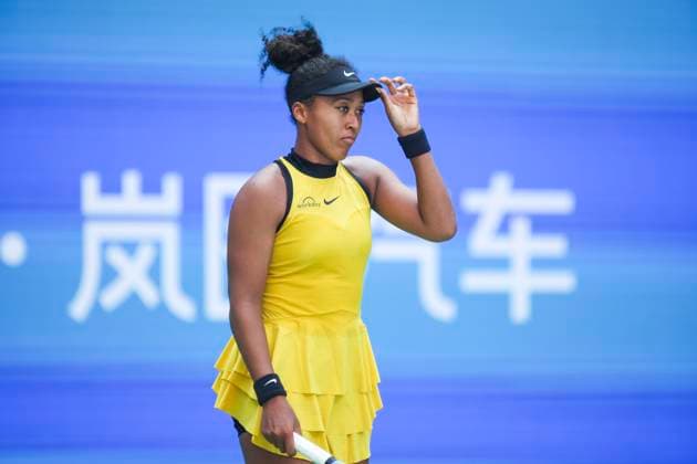 WUHAN, CHINA - OCTOBER 07: Naomi Osaka of Japan reacts in the Women s Singles Round of 64 match against Leylah Fernandez of Canada on day 4 of 2025 Wuhan Open at Optics Valley International Tennis Center on October 7, 2025 in Wuhan, Hubei Province of China.  Copyright: xVCGx 111595619493