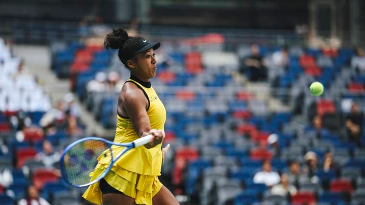 WUHAN, CHINA - OCTOBER 07: Naomi Osaka of Japan returns a shot in the Women s Singles Round of 64 match against Leylah Fernandez of Canada on day 4 of 2025 Wuhan Open at Optics Valley International Tennis Center on October 7, 2025 in Wuhan, Hubei Province of China.  Copyright: xVCGx 111595619483