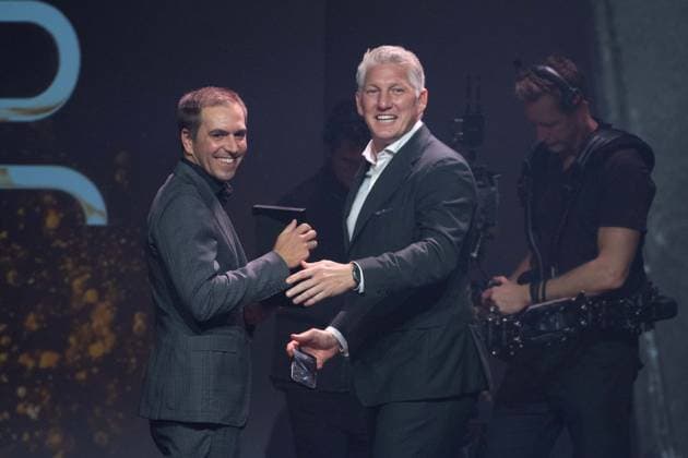 Award winner Jupp HEYNCKES is honored in absentia, Bastian SCHWEINSTEIGER and Philipp LAHM record a selfie video, HALL OF FAME Award Ceremony 2025 on 06 10 2025 at the German Football Museum in Dortmund Germany Â