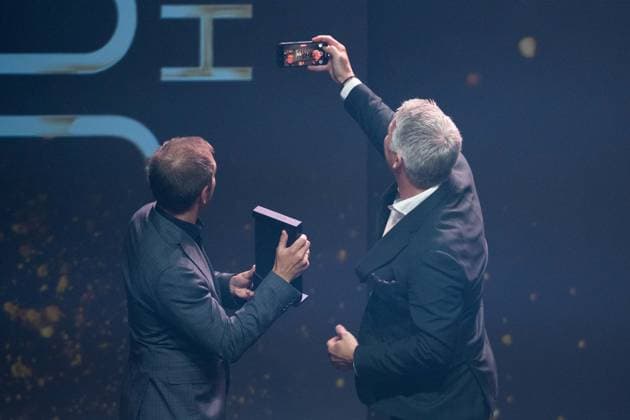 Award winner Jupp HEYNCKES is honored in absentia, Bastian SCHWEINSTEIGER and Philipp LAHM record a selfie video, HALL OF FAME Award Ceremony 2025 on 06 10 2025 at the German Football Museum in Dortmund Germany Â