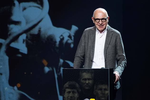 Bernd NEUENDORF, DFB President, holds the laudatory speech, honor for Bert TRAUMANN Posthumous HALL OF FAME Award Ceremony 2025 on 06 10 2025 at the German Football Museum in Dortmund Germany Â