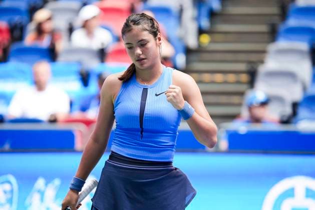WUHAN, CHINA - OCTOBER 07: Emma Raducanu of Great Britain reacts in the Women s Singles Round of 64 match against Ann Li of United States on day 4 of 2025 Wuhan Open at Optics Valley International Tennis Center on October 7, 2025 in Wuhan, Hubei Province of China.  Copyright: xVCGx 111595637043