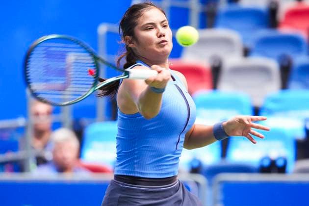 WUHAN, CHINA - OCTOBER 07: Emma Raducanu of Great Britain returns a shot in the Women s Singles Round of 64 match against Ann Li of United States on day 4 of 2025 Wuhan Open at Optics Valley International Tennis Center on October 7, 2025 in Wuhan, Hubei Province of China.  Copyright: xVCGx 111595637045