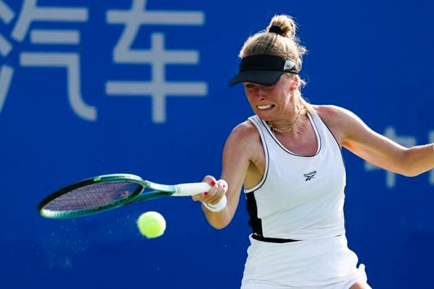 WUHAN, CHINA - OCTOBER 07: Magdalena Frech of Poland returns a shot in the Women s Singles Round of 64 match against Veronika Kudermetova on day 4 of 2025 Wuhan Open at Optics Valley International Tennis Center on October 7, 2025 in Wuhan, Hubei Province of China.  Copyright: xVCGx 111595660359