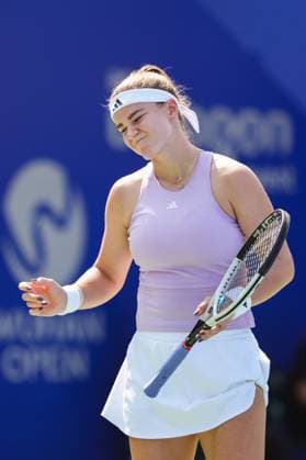 WUHAN, CHINA - OCTOBER 07: Karolina Muchova of Czech Republic reacts in the Women s Singles Round of 64 match against Marta Kostyuk of Ukraine on day 4 of 2025 Wuhan Open at Optics Valley International Tennis Center on October 7, 2025 in Wuhan, Hubei Province of China.  Copyright: xVCGx 111595665761