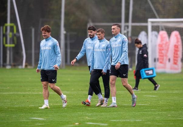 Football, Men, Season 2025 26, 2 Bundesliga, Hertha BSC, Training, f l Sebastian Grönning Hertha BSC , Agustin Rogel Hertha BSC , Michael Cuisance Hertha BSC , Niklas Kolbe Hertha BSC , 07 10 2025, Copyright: xSebastianxRäppold MatthiasxKochx