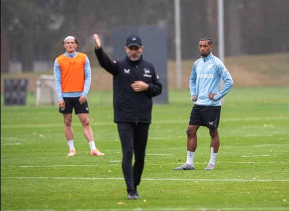 Soccer, Men, Season 2025 26, 2 Bundesliga, Hertha BSC, Training, f l Fabian Reese Hertha BSC , Coach Stefan Leitl Hertha BSC , Jeremy Dudziak Hertha BSC , 07 10 2025, Copyright: xSebastianxRäppold MatthiasxKochx