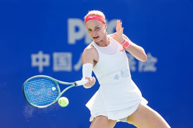 WUHAN, CHINA - OCTOBER 07: Rebecca Sramkova of Slovakia returns a shot in the Women s Singles Round of 64 match against Anna Kalinskaya on day 4 of 2025 Wuhan Open at Optics Valley International Tennis Center on October 7, 2025 in Wuhan, Hubei Province of China.  Copyright: xVCGx 111595667402