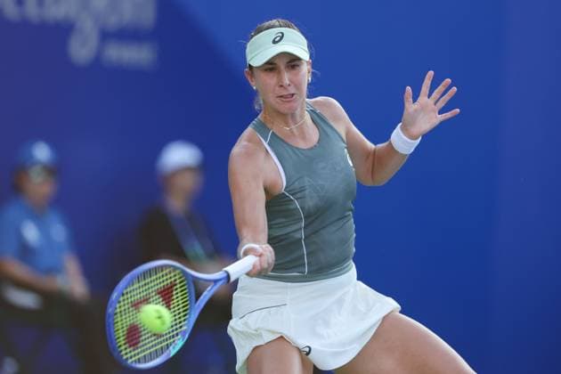 WUHAN, CHINA - OCTOBER 07: Belinda Bencic of Switzerland returns a shot in the Women s Singles Round of 64 match against Donna Vekic of Croatia on day 4 of 2025 Wuhan Open at Optics Valley International Tennis Center on October 7, 2025 in Wuhan, Hubei Province of China.  Copyright: xVCGx 111595688925
