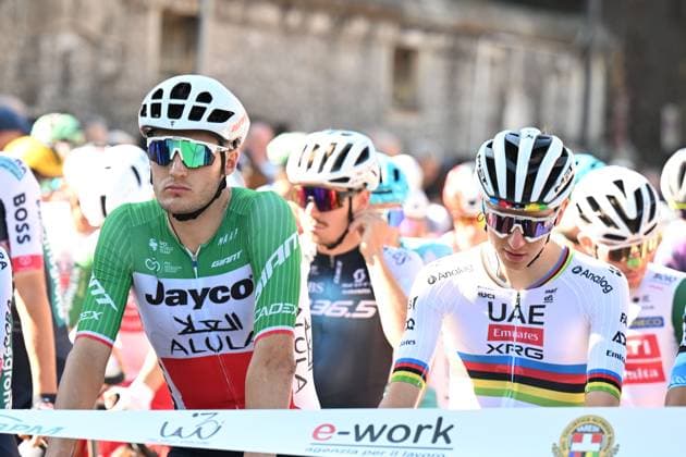 07-10-2025 Tre Valli Varesine; 2025, Uae Team Emirates - Xrg; 2025, Jayco - Alula; Pogacar, Tadej; Conca, Filippo; Busto Arsizio; 