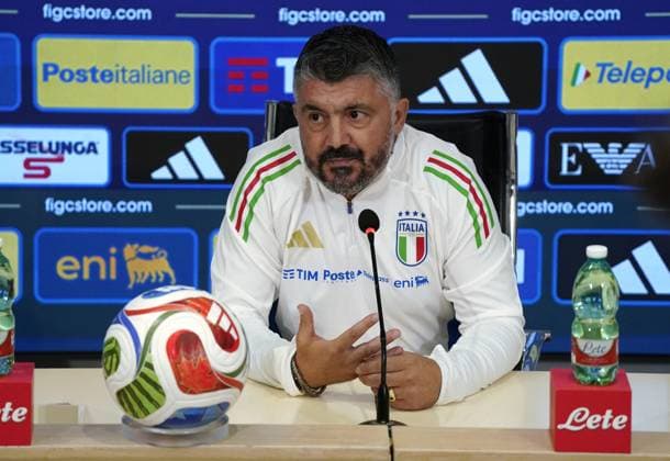The CT of Italy soccer team Gennaro Gattuso during the press conference, PK, Pressekonferenz before Italia team Training session at federal technical center of Coverciano, center Italy, Florence -Tuesday , October 07, 2025. - Soccer  Copyright: xMarcoxBucco LaxPressex