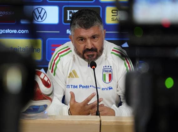 The CT of Italy soccer team Gennaro Gattuso during the press conference, PK, Pressekonferenz before Italia team Training session at federal technical center of Coverciano, center Italy, Florence -Tuesday , October 07, 2025. - Soccer  Copyright: xMarcoxBucco LaxPressex