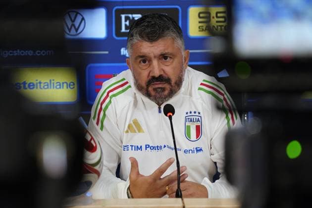 The CT of Italy soccer team Gennaro Gattuso during the press conference, PK, Pressekonferenz before Italia team Training session at federal technical center of Coverciano, center Italy, Florence -Tuesday , October 07, 2025. - Soccer  Copyright: xMarcoxBucco LaxPressex
