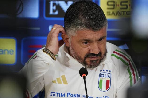 The CT of Italy soccer team Gennaro Gattuso during the press conference, PK, Pressekonferenz before Italia team Training session at federal technical center of Coverciano, center Italy, Florence -Tuesday , October 07, 2025. - Soccer  Copyright: xMarcoxBucco LaxPressex