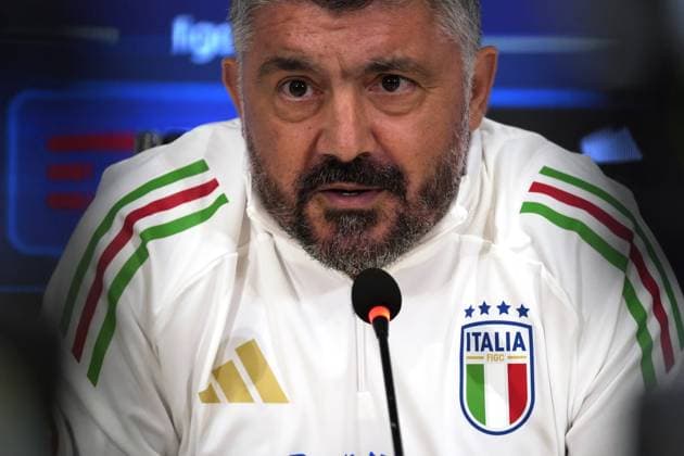 The CT of Italy soccer team Gennaro Gattuso during the press conference, PK, Pressekonferenz before Italia team Training session at federal technical center of Coverciano, center Italy, Florence -Tuesday , October 07, 2025. - Soccer  Copyright: xMarcoxBucco LaxPressex