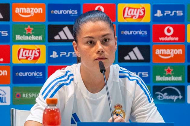 October 7, 2025, Madrid, Madrid, Spain: October 7, 2025, Valdebebas, Madrid, Spain: press conference, PK, Pressekonferenz prior to the Women s Champions League match REAL MADRID FEMENINO - ASSOCIAZIONE SPORTIVA ROMA, Real Madrid player MARIA MENDEZ FERNANDEZ. Madrid Spain - ZUMAc312 20251007_zsp_c312_022 Copyright: xOscarxManuelxSanchezx