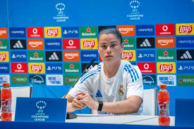 October 7, 2025, Madrid, Madrid, Spain: October 7, 2025, Valdebebas, Madrid, Spain: press conference, PK, Pressekonferenz prior to the Women s Champions League match REAL MADRID FEMENINO - ASSOCIAZIONE SPORTIVA ROMA, Real Madrid player MARIA MENDEZ FERNANDEZ. Madrid Spain - ZUMAc312 20251007_zsp_c312_041 Copyright: xOscarxManuelxSanchezx