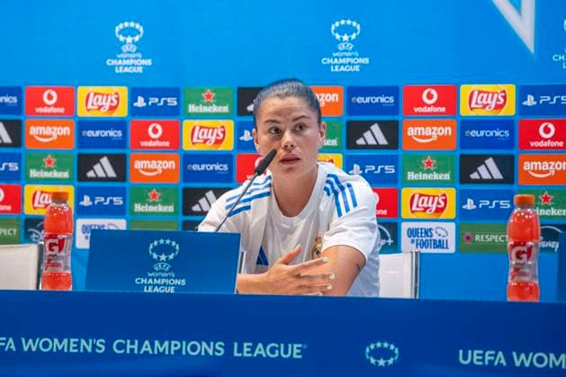 October 7, 2025, Madrid, Madrid, Spain: October 7, 2025, Valdebebas, Madrid, Spain: press conference, PK, Pressekonferenz prior to the Women s Champions League match REAL MADRID FEMENINO - ASSOCIAZIONE SPORTIVA ROMA, Real Madrid player MARIA MENDEZ FERNANDEZ. Madrid Spain - ZUMAc312 20251007_zsp_c312_043 Copyright: xOscarxManuelxSanchezx