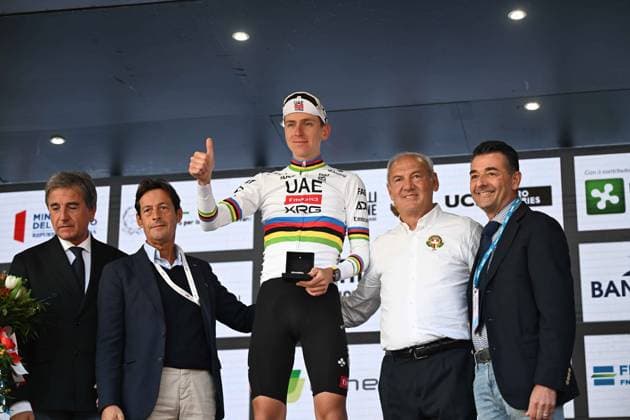 07-10-2025 Tre Valli Varesine; 2025, Uae Team Emirates - Xrg; Pogacar, Tadej; Pella, Roberto; Oldani, Renzo; Varese; 
