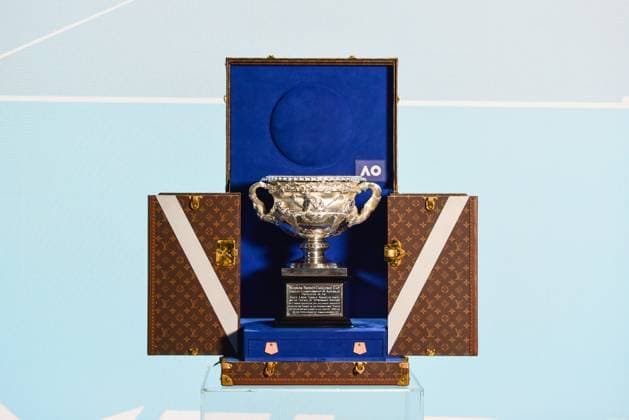 Australian Open 2026 Launch event in Melbourne - 07 Oct 2025 The Norman Brookes Challenge Cup is seen in Louis Vuitton casing during the Australian Open 2026 Launch event. Melbourne Australia Copyright: xAlexanderxBogatyrevx xSOPAxImagesx AO Launch 2026-8024