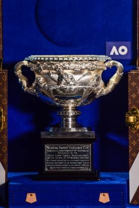 Australian Open 2026 Launch event in Melbourne - 07 Oct 2025 The Norman Brookes Challenge Cup is seen in Louis Vuitton casing during the Australian Open 2026 Launch event. Melbourne Australia Copyright: xAlexanderxBogatyrevx xSOPAxImagesx AO Launch 2026-8032