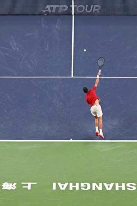 (251007) -- SHANGHAI, Oct. 7, 2025 -- Novak Djokovic competes during the men s singles round of 16 match between Novak Djokovic of Serbia and Jaume Munar of Spain at the ATP, Tennis Herren World Tour Shanghai Masters tennis tournament in Shanghai, east China, Oct. 7, 2025. ) (SP)CHINA-SHANGHAI-TENNIS-ATP TOUR-SHANGHAI MASTERS-MEN S SINGLES (CN) ChenxHaoming 