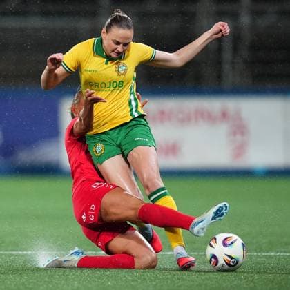 STOCKHOLM, SWEDEN 20251007 Hammarbys Vilde Hasund and Branns Ingrid Stenevik during Tuesdays second qualifying round for the Europa Cup, match 1 in the best of 2, between Hammarby IF and SK Brann at Grimsta IP STOCKHOLM SWEDEN x11288x  Copyright: xPontusxOrre TTx KVAL EUROPA CUP HAMMARBY-BRANN