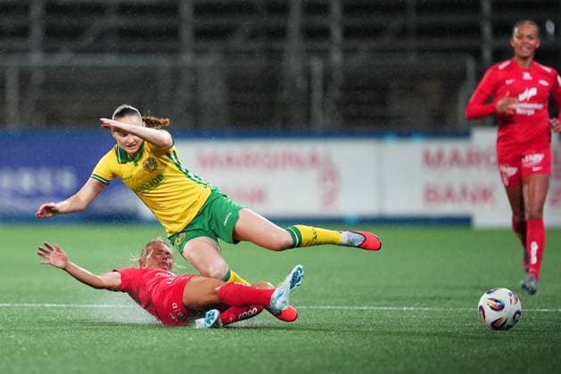 STOCKHOLM, SWEDEN 20251007 Hammarbys Vilde Hasund and Branns Ingrid Stenevik during Tuesdays second qualifying round for the Europa Cup, match 1 in the best of 2, between Hammarby IF and SK Brann at Grimsta IP STOCKHOLM SWEDEN x11288x  Copyright: xPontusxOrre TTx KVAL EUROPA CUP HAMMARBY-BRANN