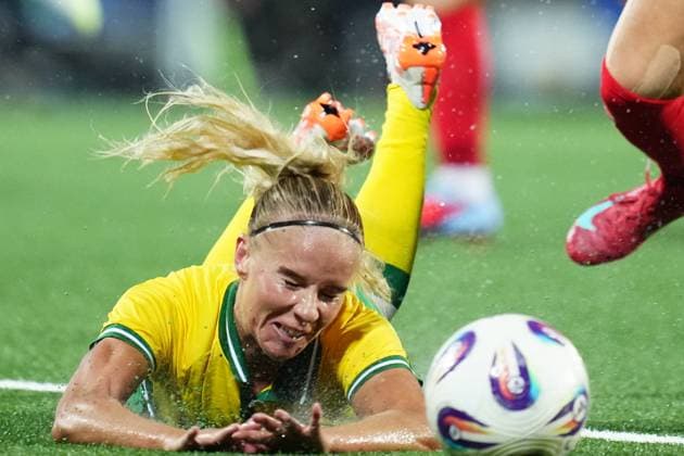 STOCKHOLM, SWEDEN 20251007 Hammarbys Stina Lennartsson falls in the penalty area during Tuesdays second qualifying round for the Europa Cup, match 1 in the best of 2, between Hammarby IF and SK Brann at Grimsta IP STOCKHOLM SWEDEN x11288x  Copyright: xPontusxOrre TTx KVAL EUROPA CUP HAMMARBY-BRANN