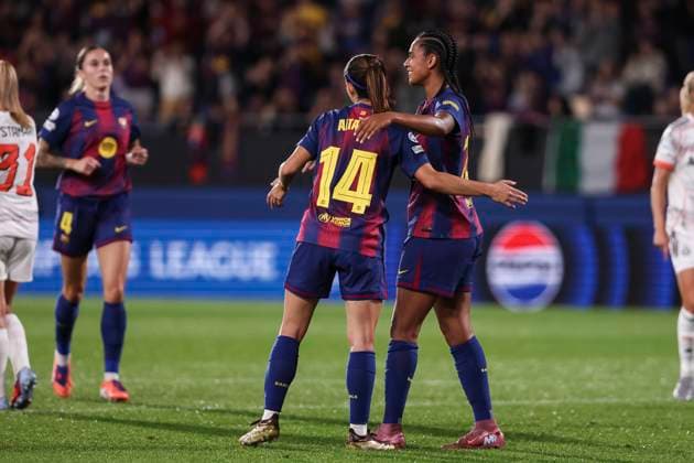 October 7, 2025, Sant Joan Despi, Barcelona, Spain: Esmee Brugts of FC Barcelona, Barca celebrates a goal during the UEFA WomenÃ¢â‚¬â ¢s Champions League 2025 26 League Phase MD1, football match played between FC Barcelona and FC Bayern Munchen at Johan Cruyff Stadium on October 07, 2025 in Sant Joan Despi, Spain. Sant Joan Despi Spain - ZUMAa181 20251007_zaa_a181_070 Copyright: xJavierxBorregox