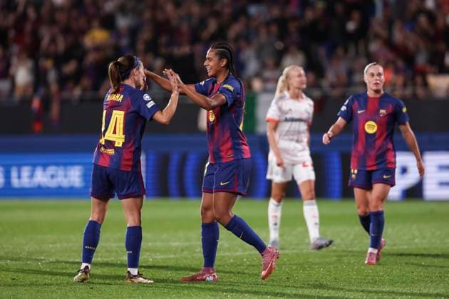 October 7, 2025, Sant Joan Despi, Barcelona, Spain: Esmee Brugts of FC Barcelona, Barca celebrates a goal during the UEFA WomenÃ¢â‚¬â ¢s Champions League 2025 26 League Phase MD1, football match played between FC Barcelona and FC Bayern Munchen at Johan Cruyff Stadium on October 07, 2025 in Sant Joan Despi, Spain. Sant Joan Despi Spain - ZUMAa181 20251007_zaa_a181_075 Copyright: xJavierxBorregox