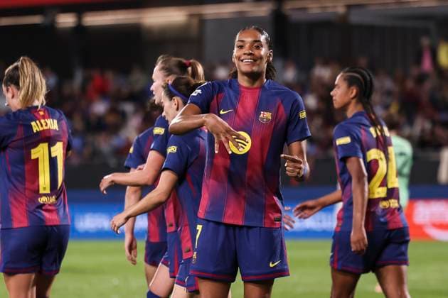 October 7, 2025, Sant Joan Despi, Barcelona, Spain: Salma Celeste Paralluelo Ayingono of FC Barcelona, Barca celebrates a goal during the UEFA WomenÃ¢â‚¬â ¢s Champions League 2025 26 League Phase MD1, football match played between FC Barcelona and FC Bayern Munchen at Johan Cruyff Stadium on October 07, 2025 in Sant Joan Despi, Spain. Sant Joan Despi Spain - ZUMAa181 20251007_zaa_a181_085 Copyright: xJavierxBorregox