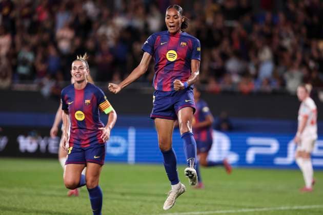 October 7, 2025, Sant Joan Despi, Barcelona, Spain: Salma Celeste Paralluelo Ayingono of FC Barcelona, Barca celebrates a goal during the UEFA WomenÃ¢â‚¬â ¢s Champions League 2025 26 League Phase MD1, football match played between FC Barcelona and FC Bayern Munchen at Johan Cruyff Stadium on October 07, 2025 in Sant Joan Despi, Spain. Sant Joan Despi Spain - ZUMAa181 20251007_zaa_a181_097 Copyright: xJavierxBorregox